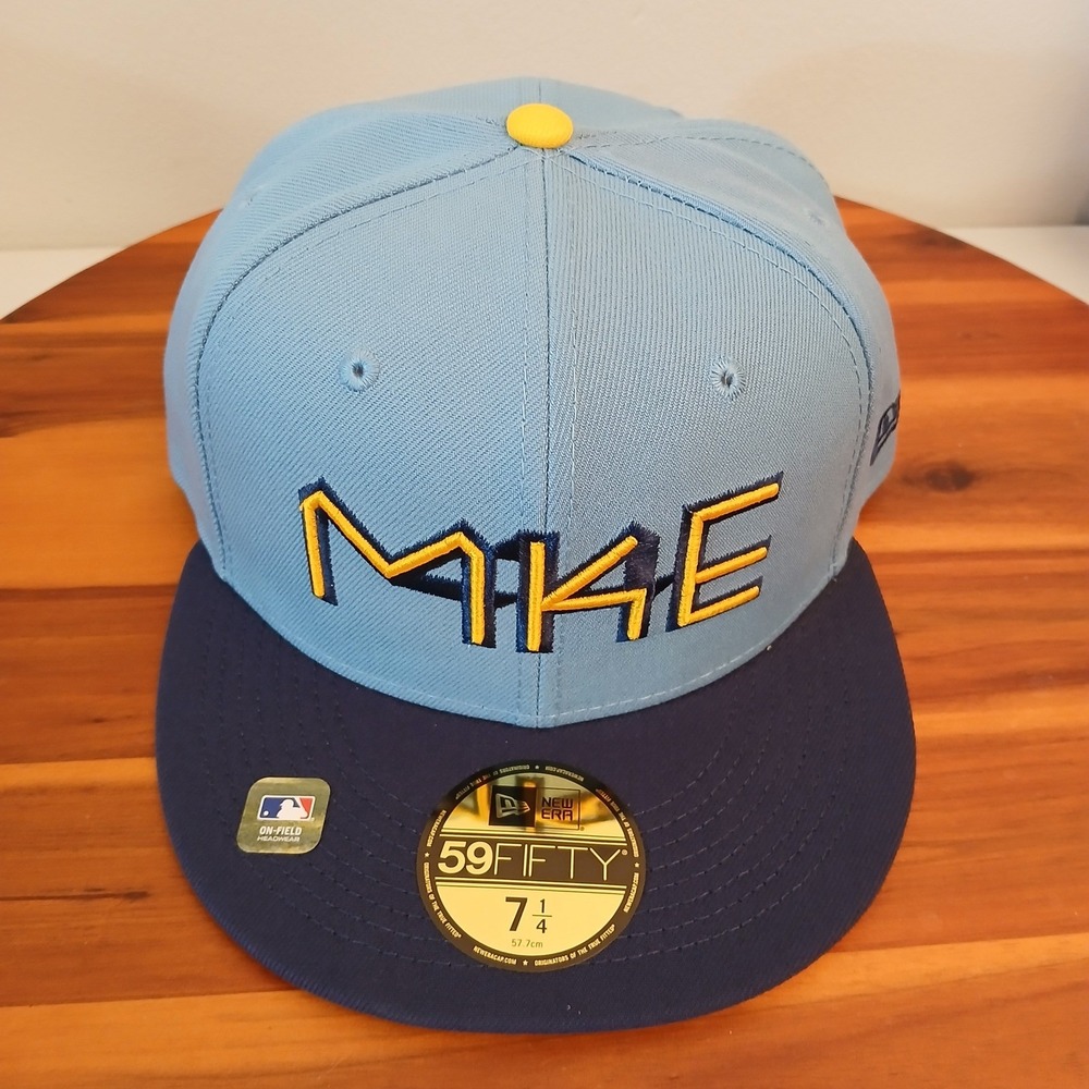 Milwaukee Brewers City Connect Hat Fitted‎ Mens 7 1/4 Blue New Era 59FIFTY MKE